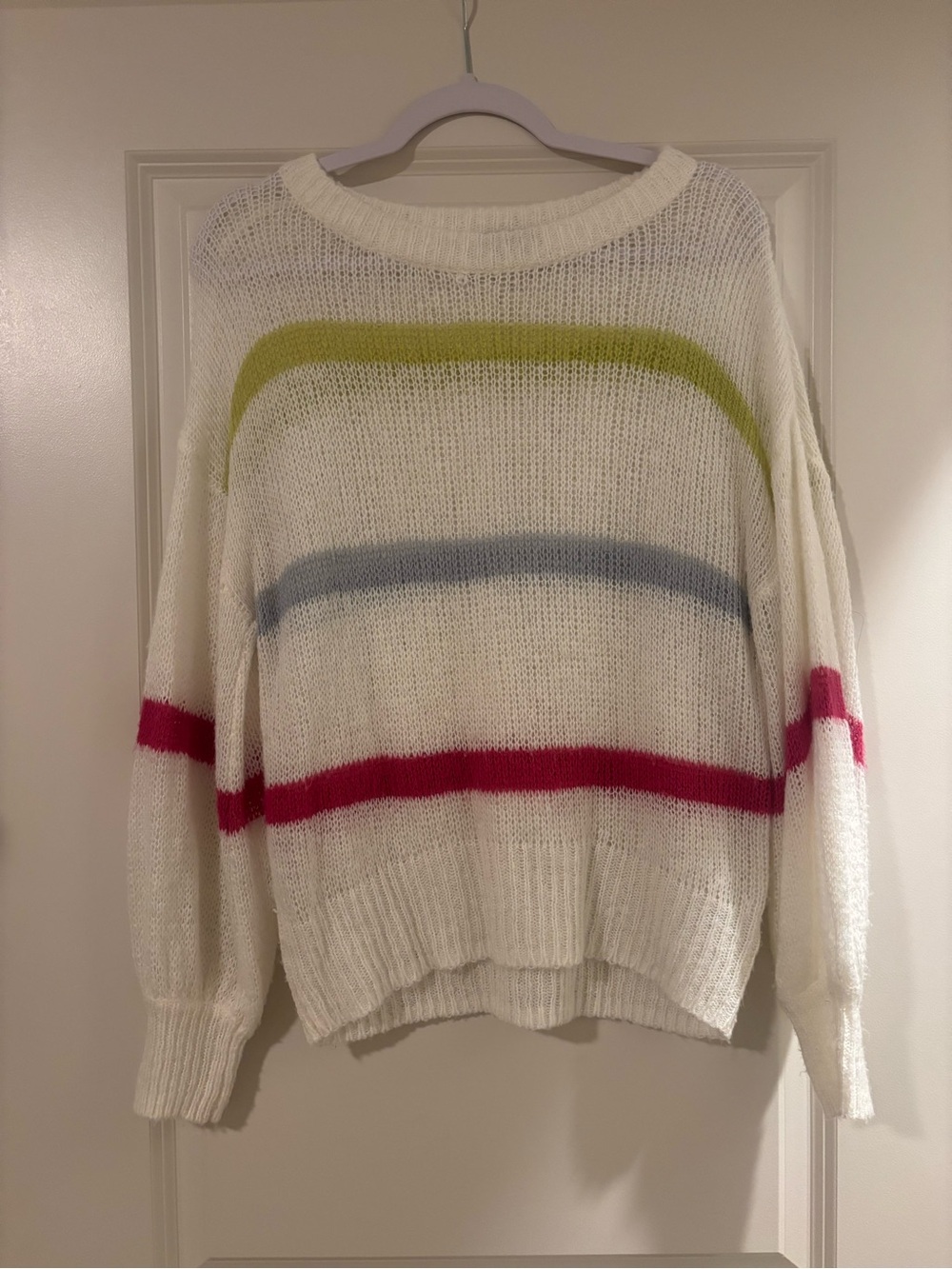 wild fable Cream Knit Sweater with Pink, Blue-Gray & Chartreuse Stripes